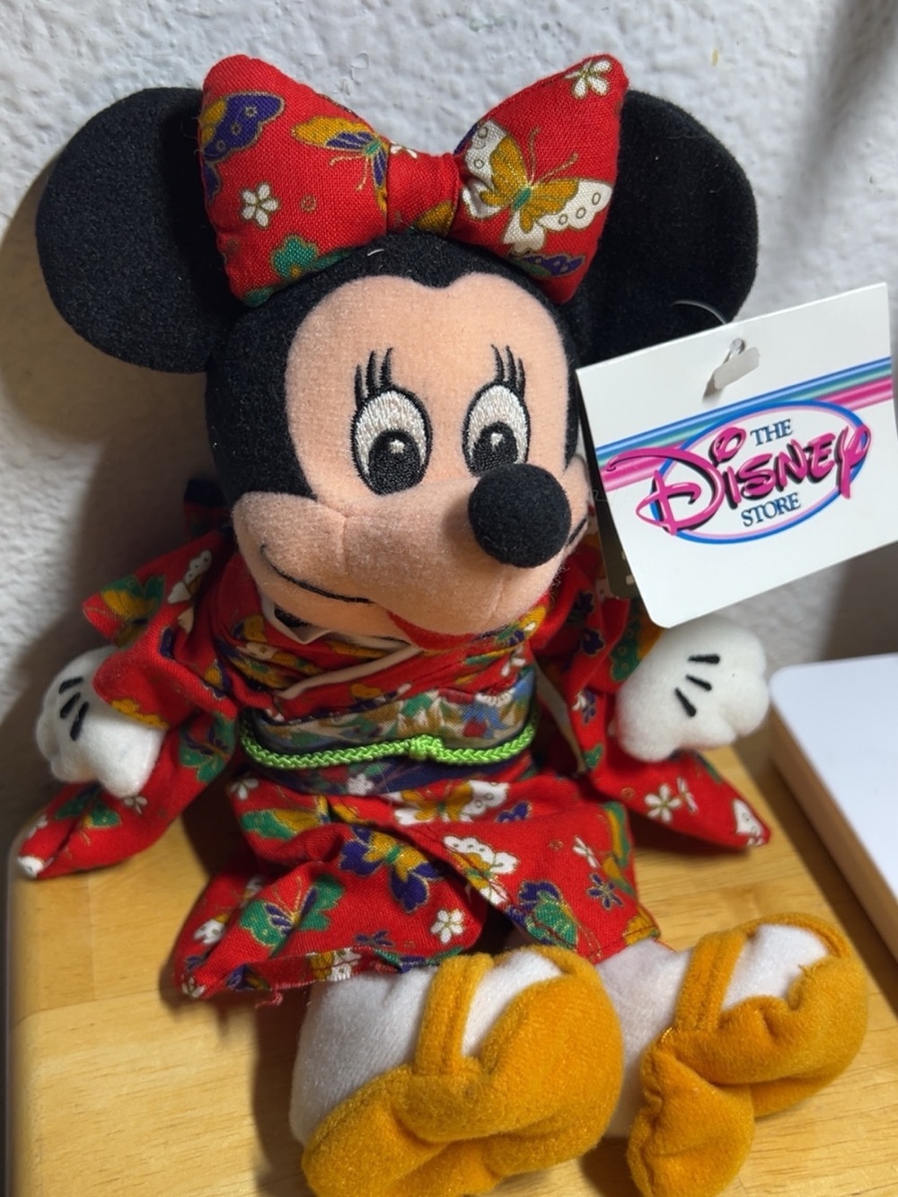 Rare Tokyo Disney Store Minnie Mouse Plush in Red Floral Kimono